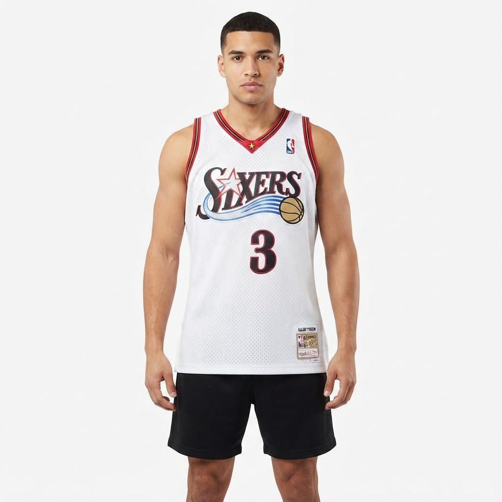 Philadelphia 76ers White "Retro Script" Hardwood Classics Swingman Jersey (Allen Iverson - #3)`