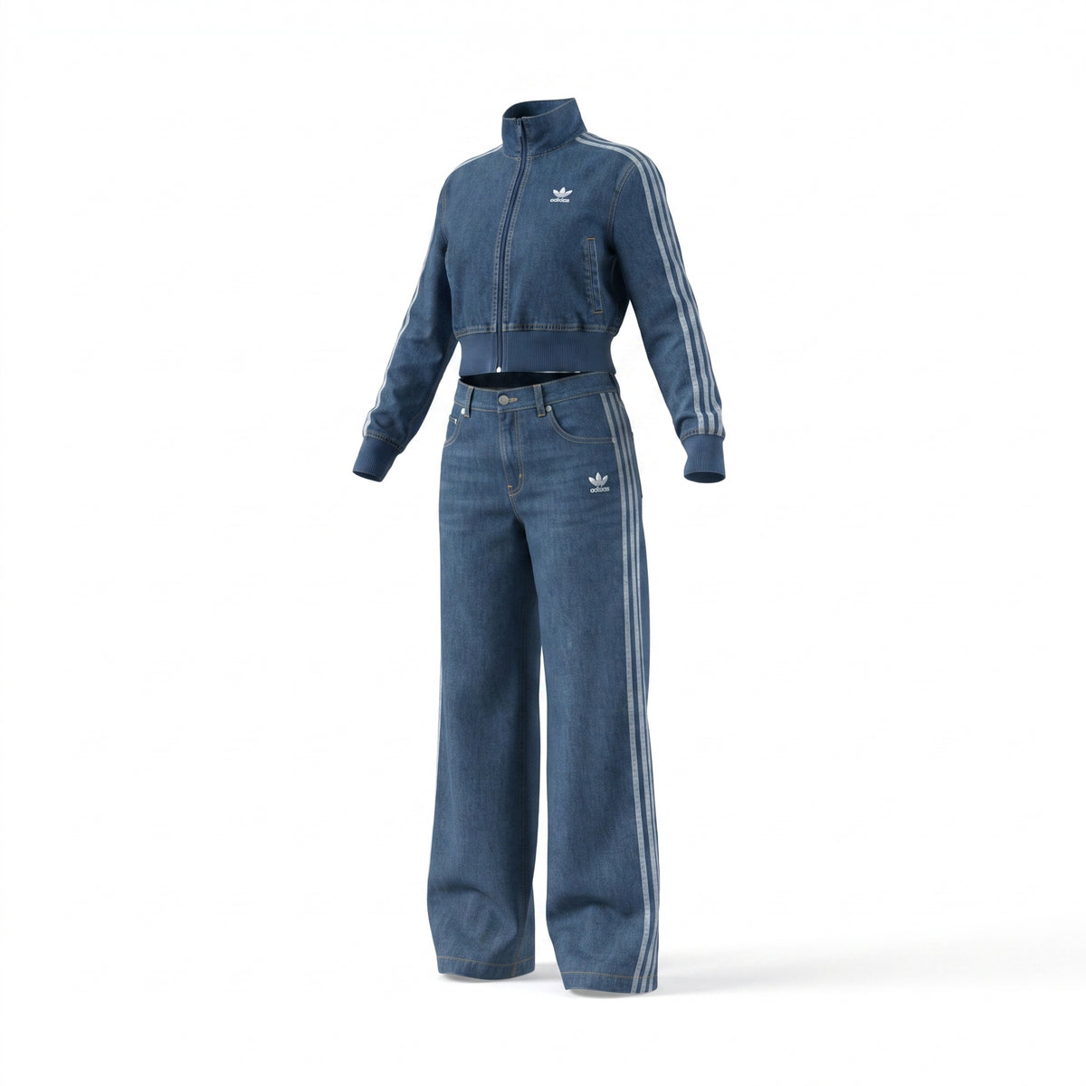 Blue Denim 2-Stripe Tracksuit Set