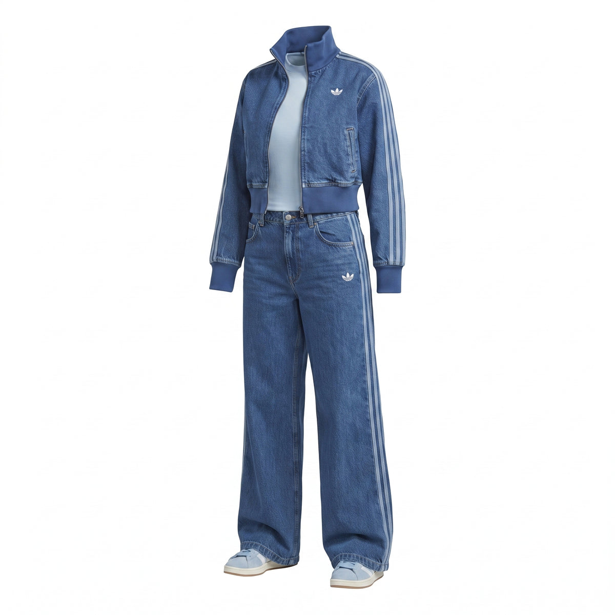 Blue Denim 2-Stripe Tracksuit Set