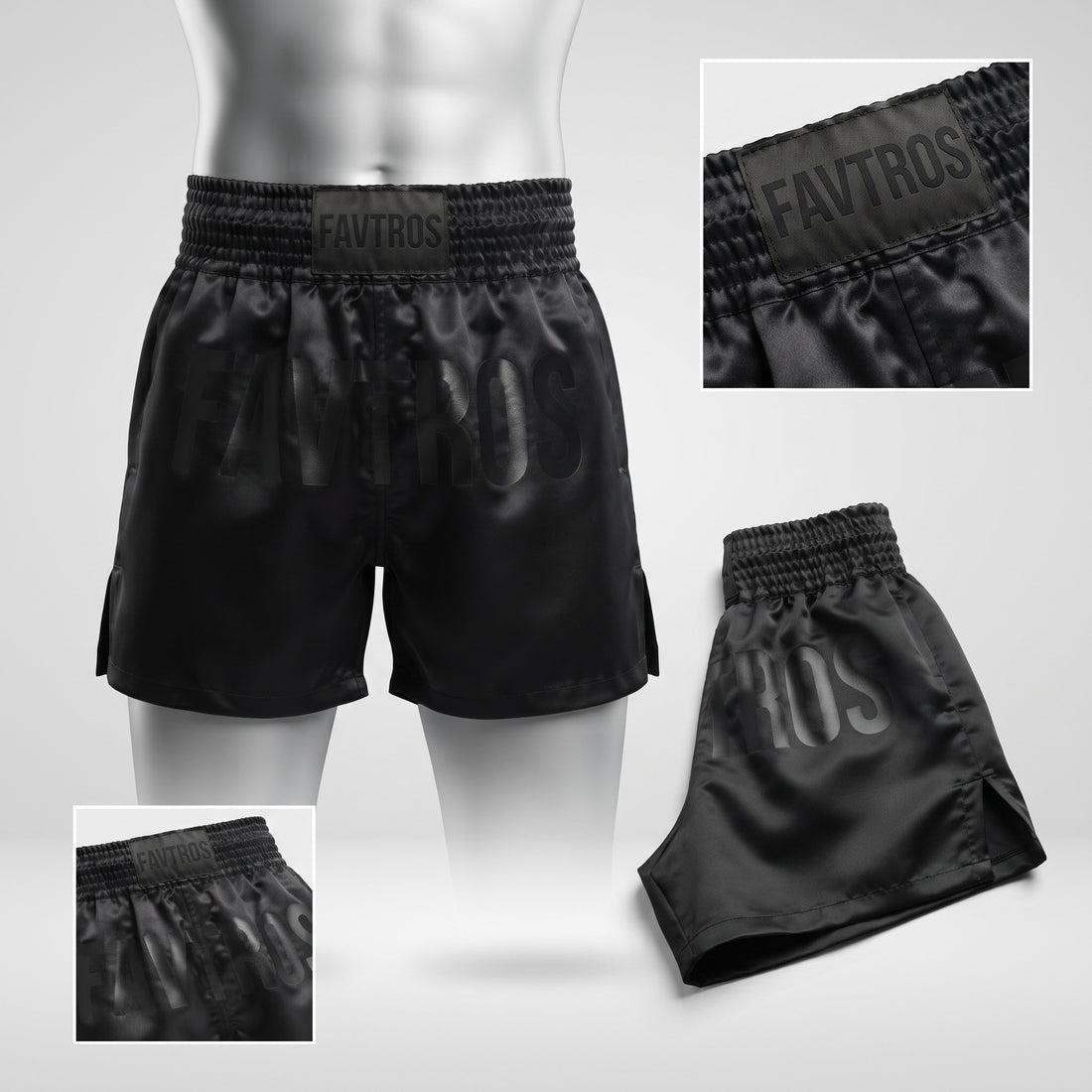 FAVTROS Black Satin Boxing Shorts
