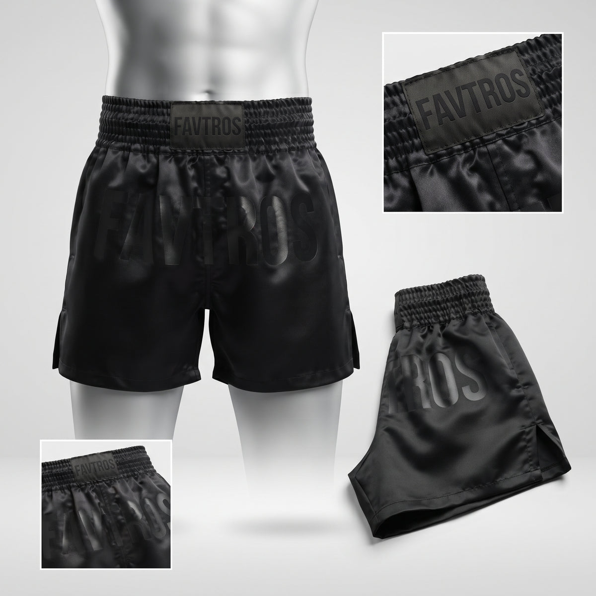 FAVTROS Black Satin Boxing Shorts