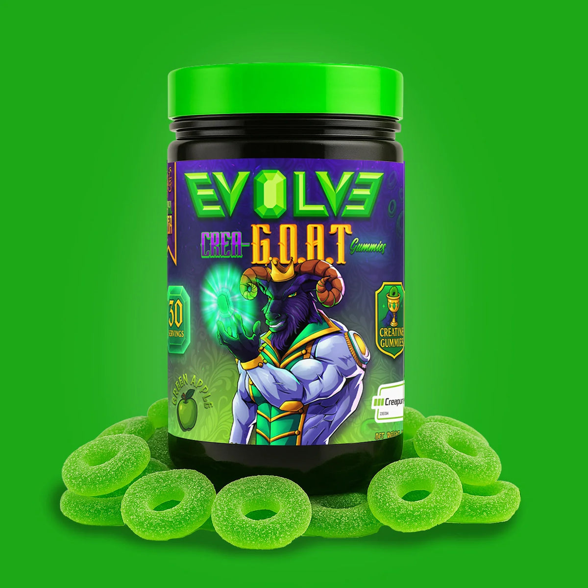 EVOLVE® CREA-GOAT GUMMIES - Sour Green Apple - 30 serv