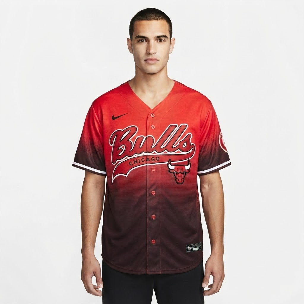 Men's bulls red graphic football jersey oversized