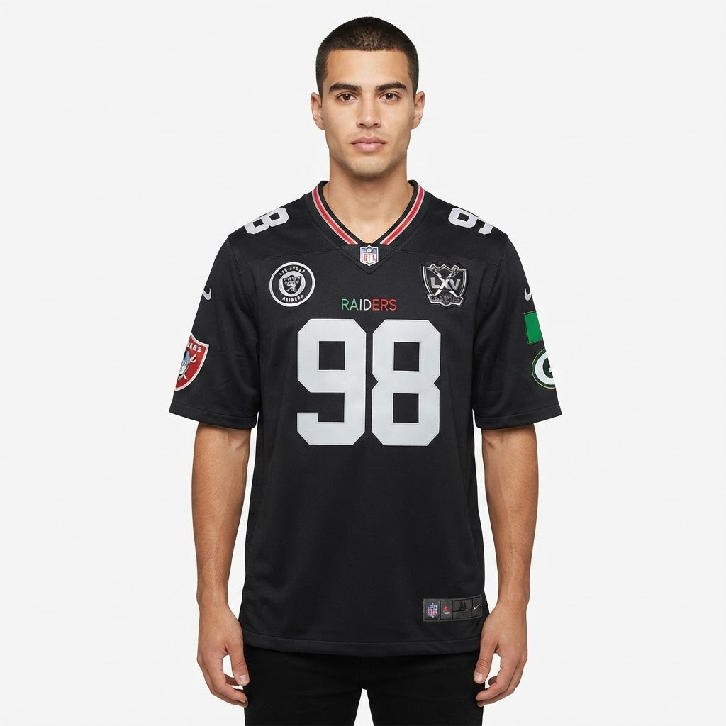 Men's black raiders 98 graphic american football jersey oversized