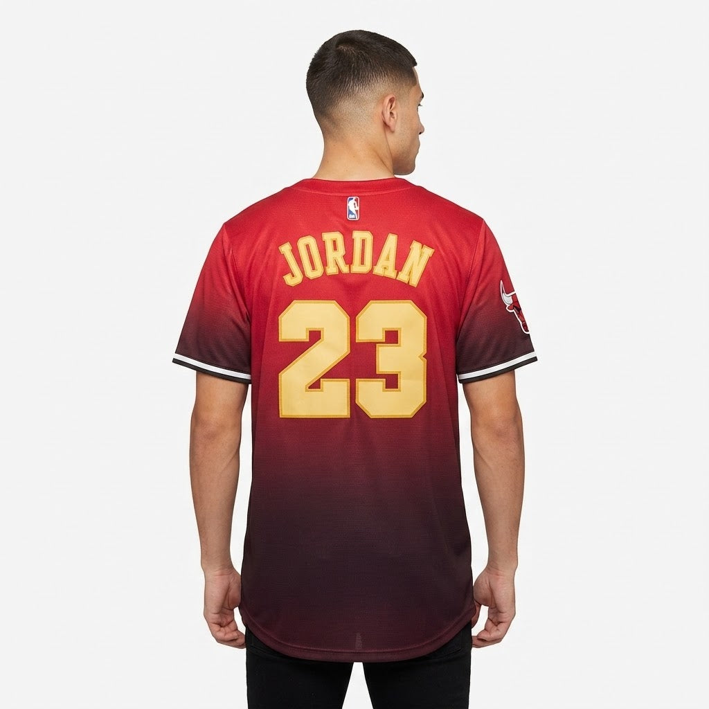 Men's bulls red graphic football jersey oversized