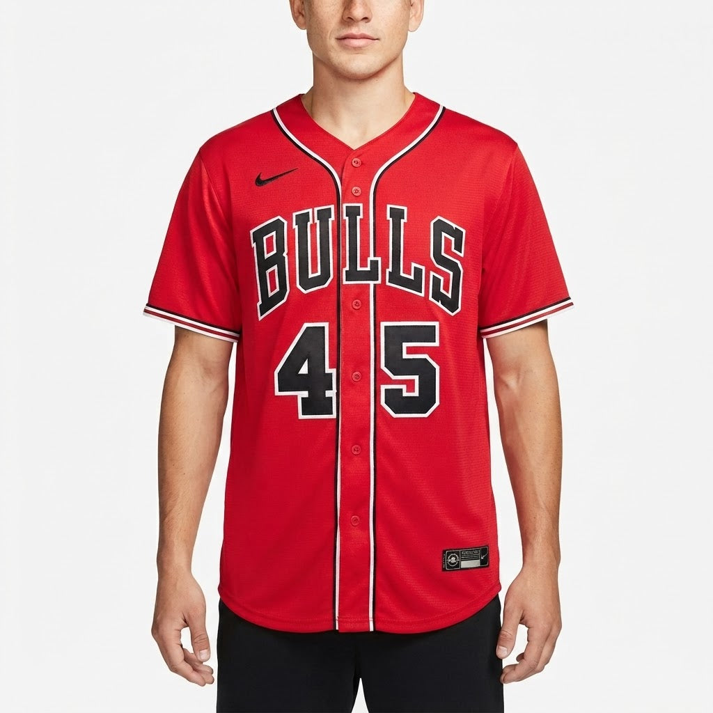 Men's bulls red graphic football jersey oversized