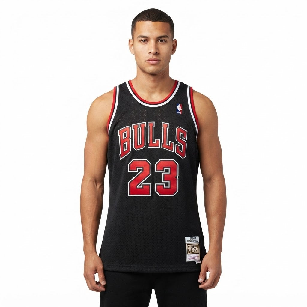 Chicago Bulls Black "Pinstripe" Hardwood Classics Swingman Jersey (Michael Jordan - #23)
