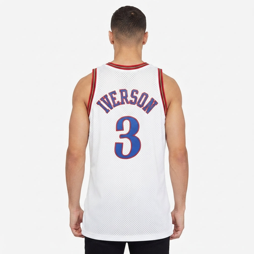 Philadelphia 76ers White "Retro Script" Hardwood Classics Swingman Jersey (Allen Iverson - #3)`