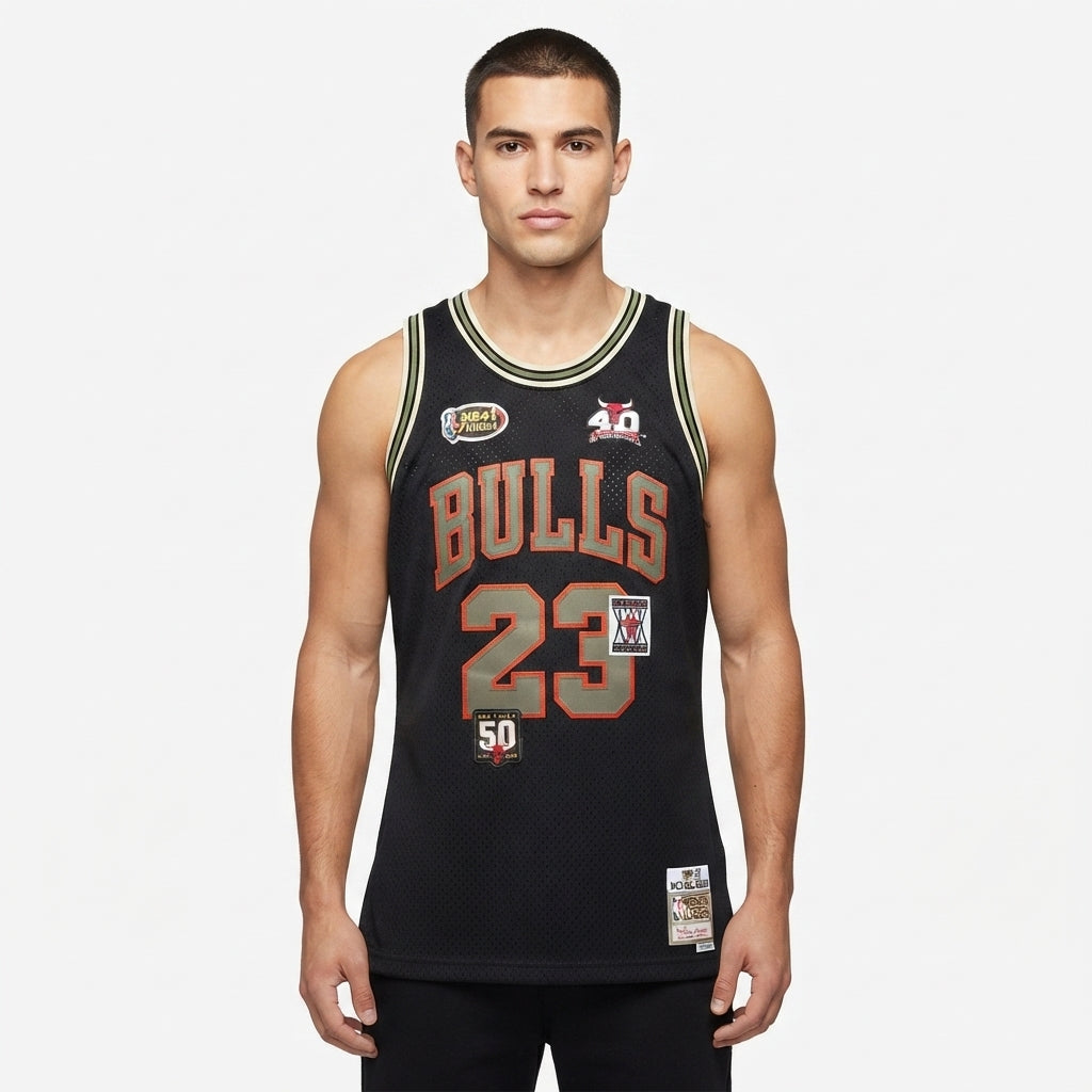 Chicago Bulls Black & Olive Heritage Patch Jersey (Michael Jordan - #23)