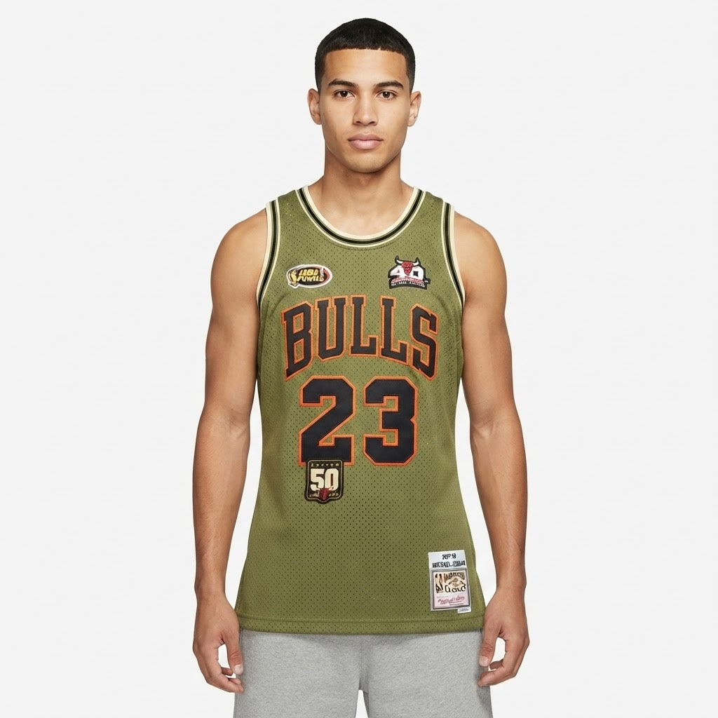 Chicago Bulls Olive & Orange Heritage Patch Edition Jersey (Michael Jordan - #23)