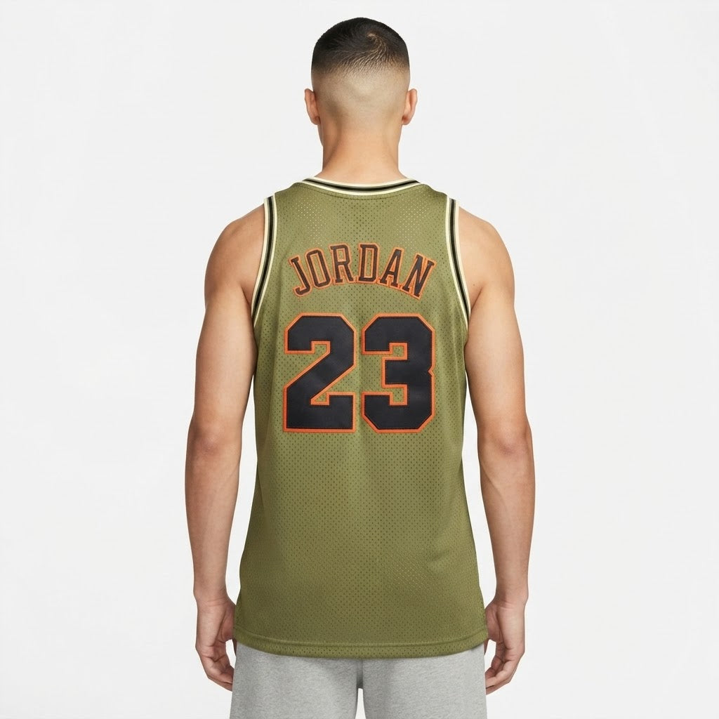 Chicago Bulls Olive & Orange Heritage Patch Edition Jersey (Michael Jordan - #23)