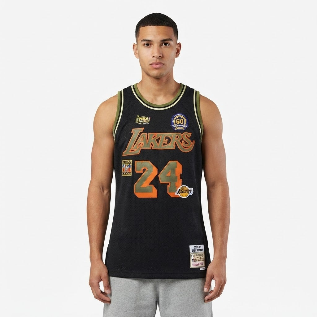 Los Angeles Lakers Black & Olive Heritage Patch Jersey (Kobe Bryant - #24)