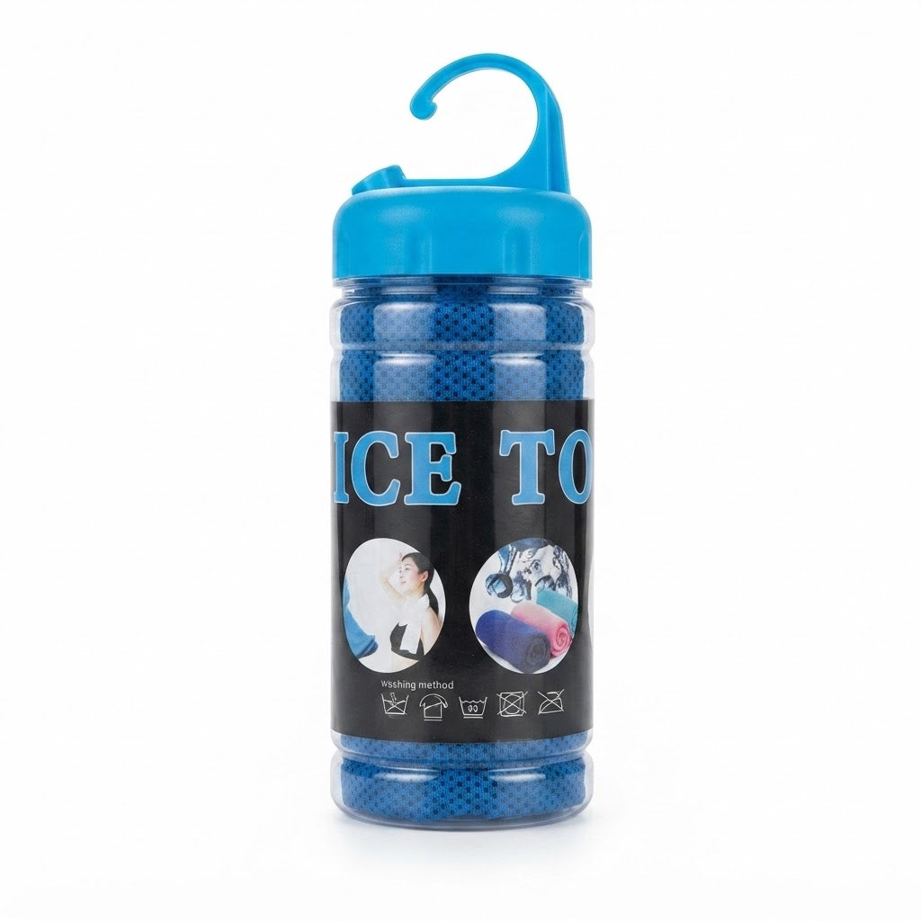 Ice Towel in Portable Storage Bottle with Hook