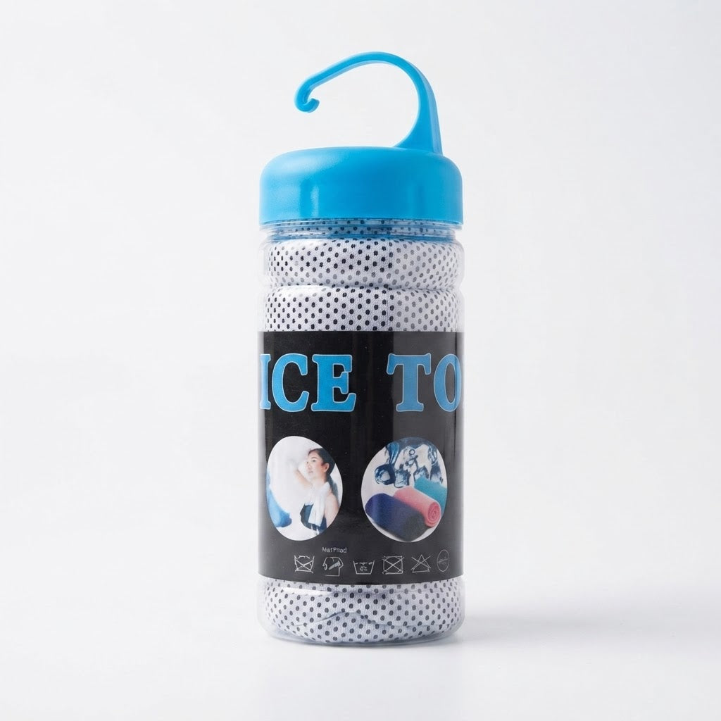 Ice Towel in Portable Storage Bottle with Hook