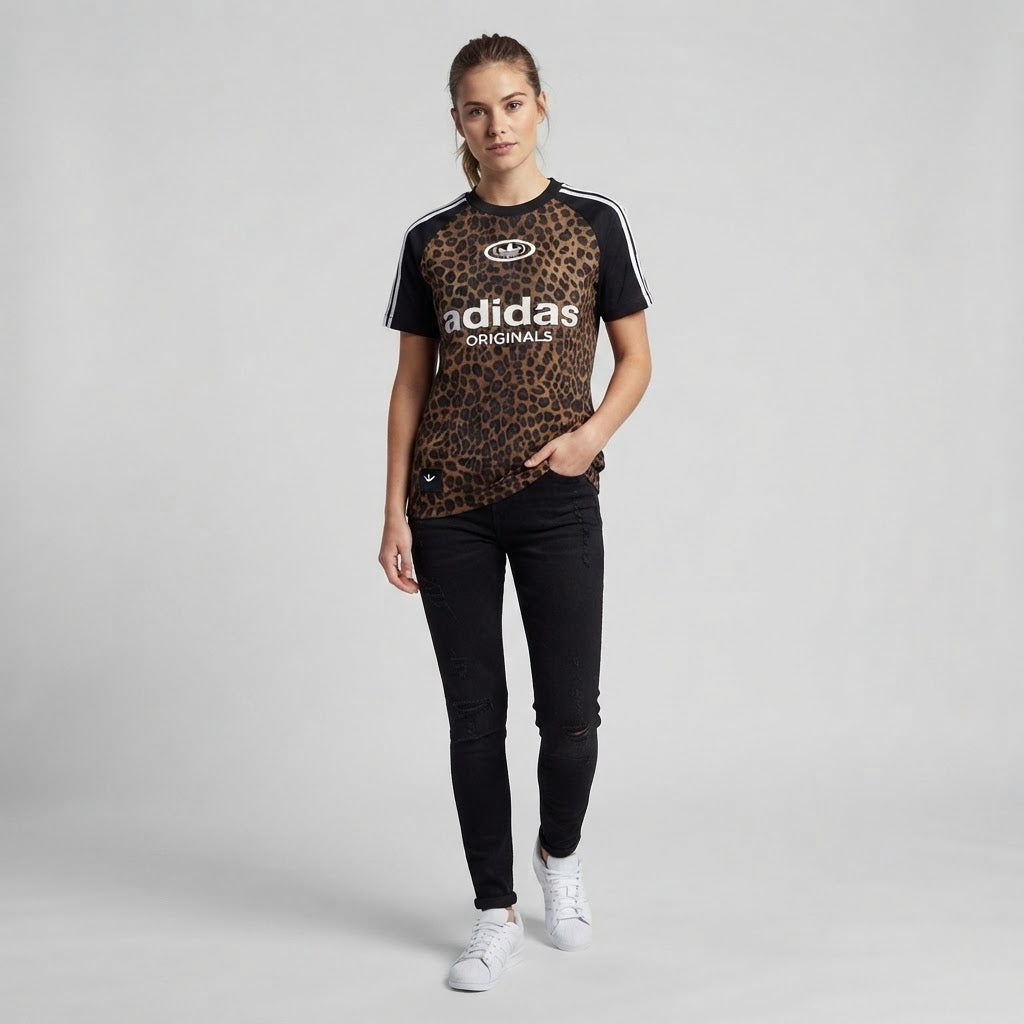 Adidas Originals Leopard-Print Raglan Statement Tee